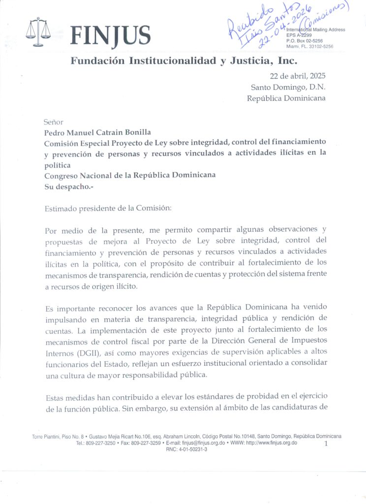 Análisis Proyecto de Ley sobre integridad, control del financiamiento y prevención de personas y recursos vinculados a actividades ilícitas en la política, con el propósito de contribuir al fortalecimiento de los mecanismos de transparencia, rendición de cuentas y protección del sistema frente a recursos de origen ilícito.